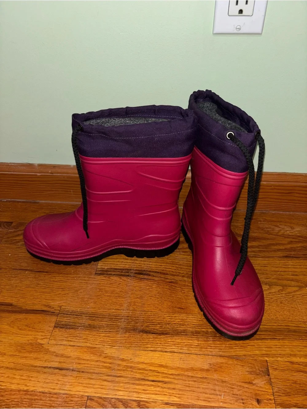 Kids Waterproof Pink Snow Boots with Purple Cuff